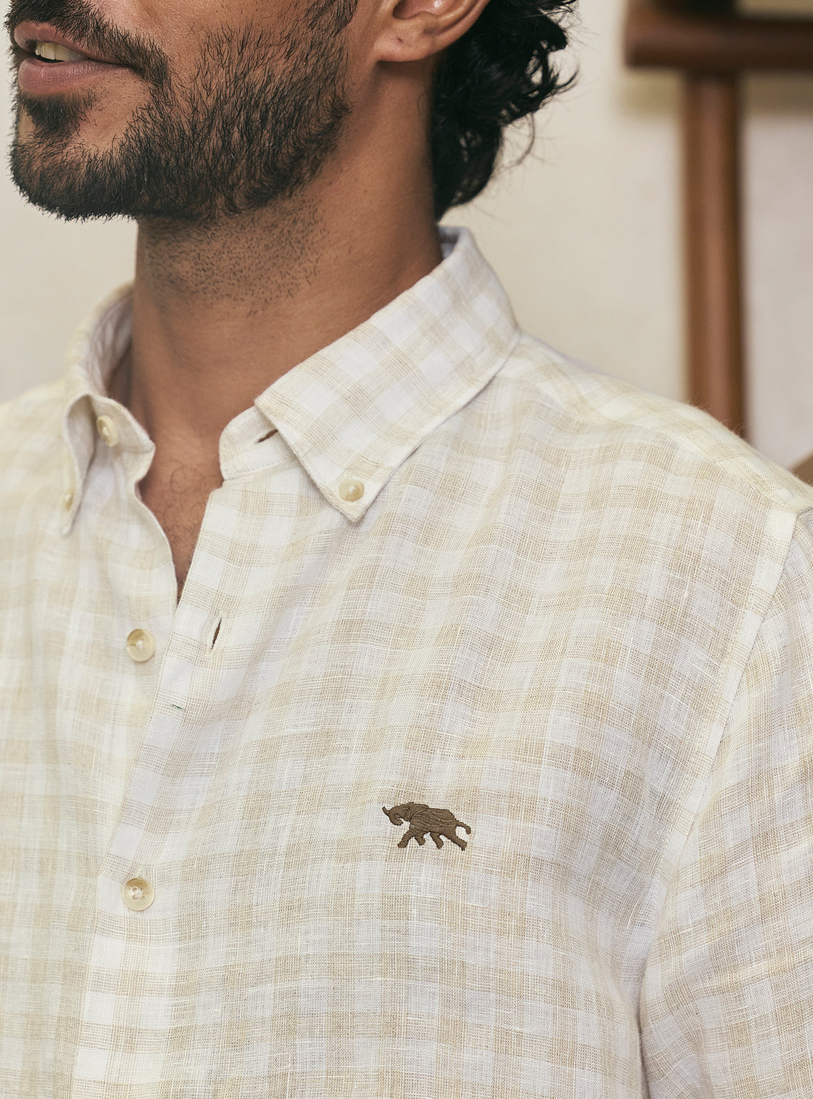 Sandstone Khaki European Linen Check Shirt