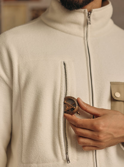 Bison White Cotton Fleece Jacket