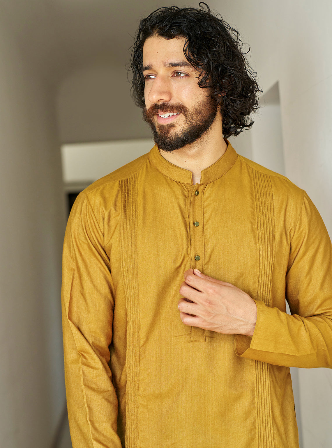 Manjal Yellow Viscose Silk Kurta