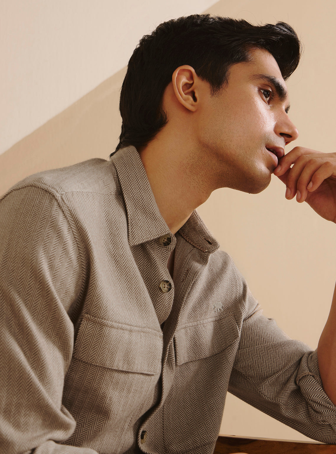 Spice Brown Cotton Melange Overshirt