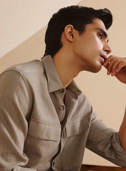 Spice Brown Cotton Melange Overshirt