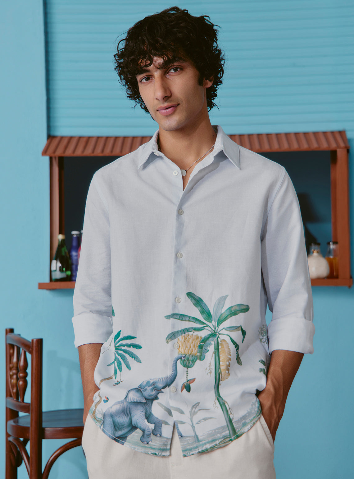 Margarita Blue Cotton Linen Print Shirt