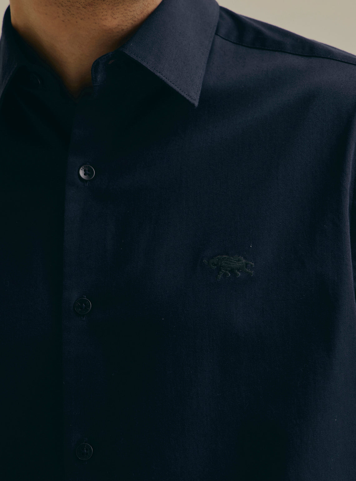 Azure Navy Cotton Stretch Satin Shirt