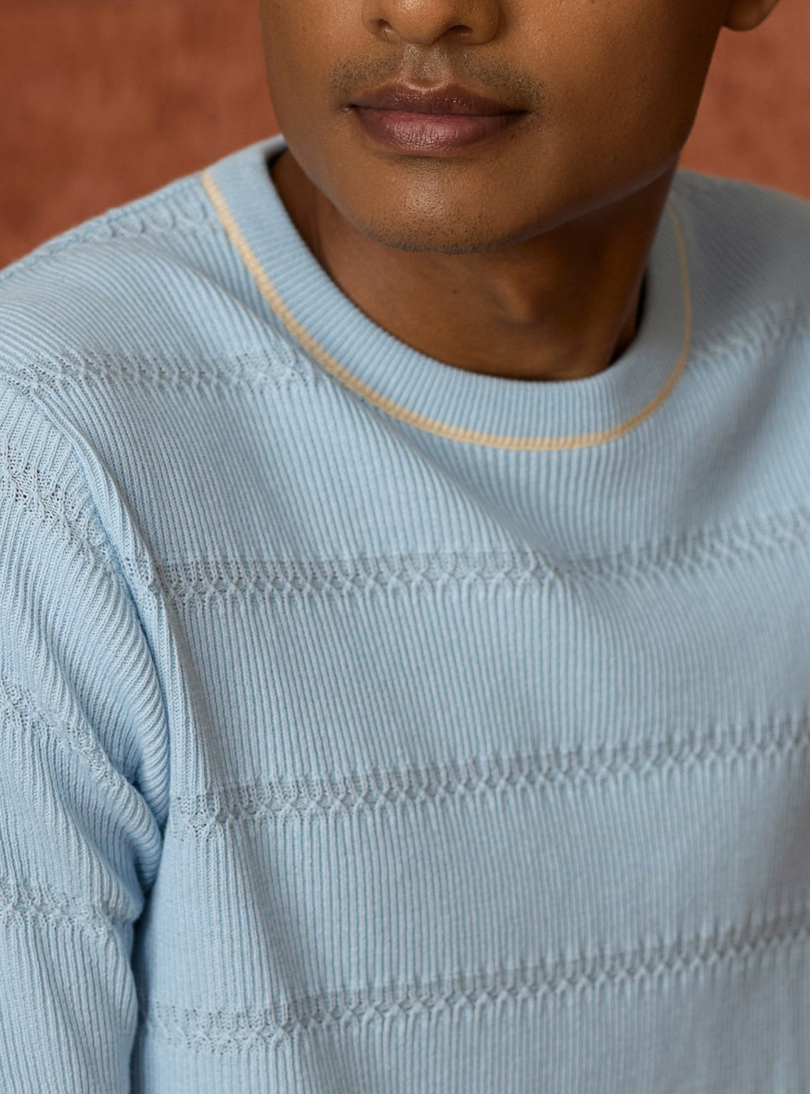Harbour Blue Cotton Textured Crewneck