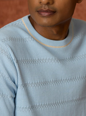 Harbour Blue Cotton Textured Crewneck