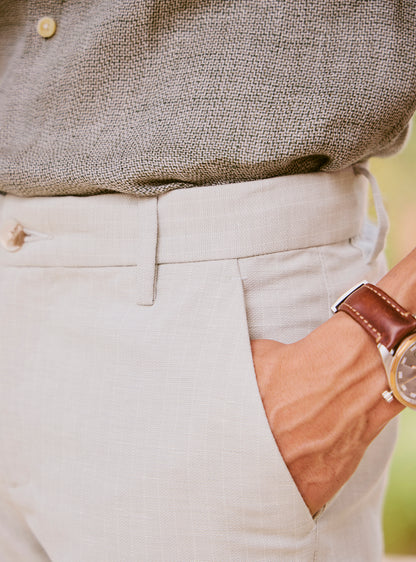 Timber Grey Cotton Linen Dobby Trousers