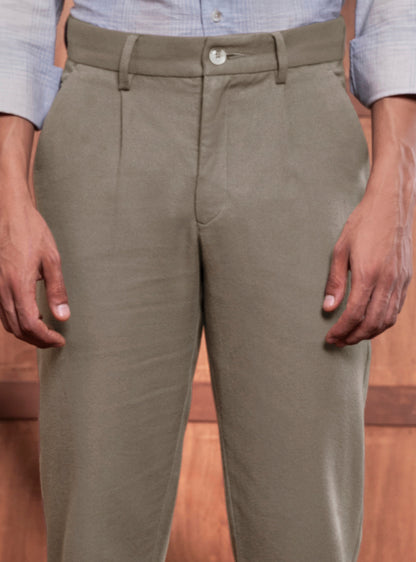 Khaki Falcon Cotton Melange Trousers
