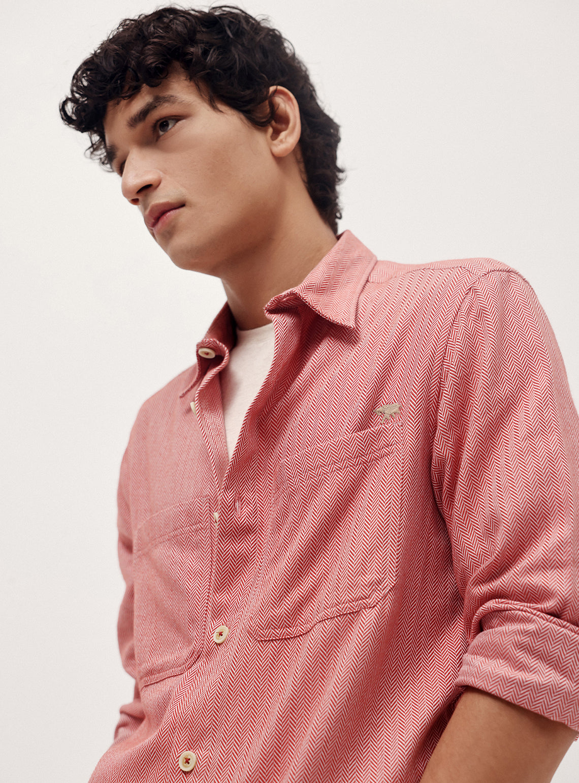 Valencia Red Cotton Melange Overshirt