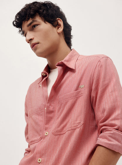 Valencia Red Cotton Melange Overshirt