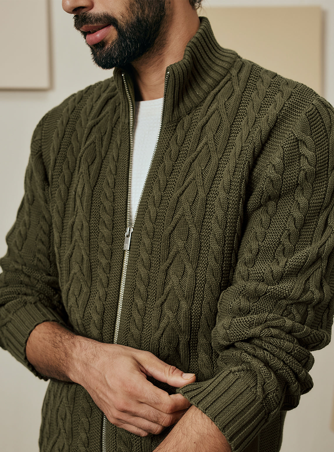 Moss Olive Cotton Cables Jacket