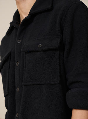 Jet Black Poly Rich Fleece Overshirt