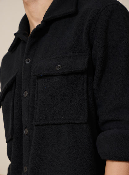 Jet Black Poly Fleece Overshirt