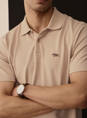 Dune Khaki Cotton Stretch Polo
