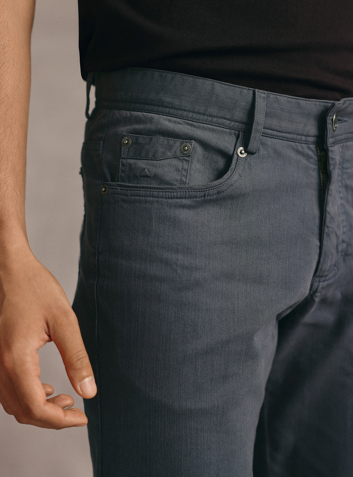 Storm Blue Cotton Blend Overdye Denim Chinos