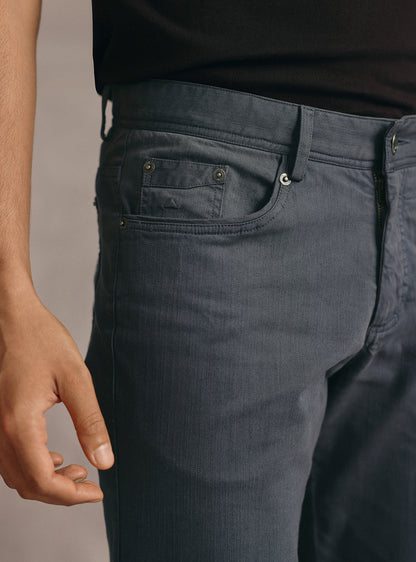 Storm Blue Cotton Blend Overdye Denim Chinos