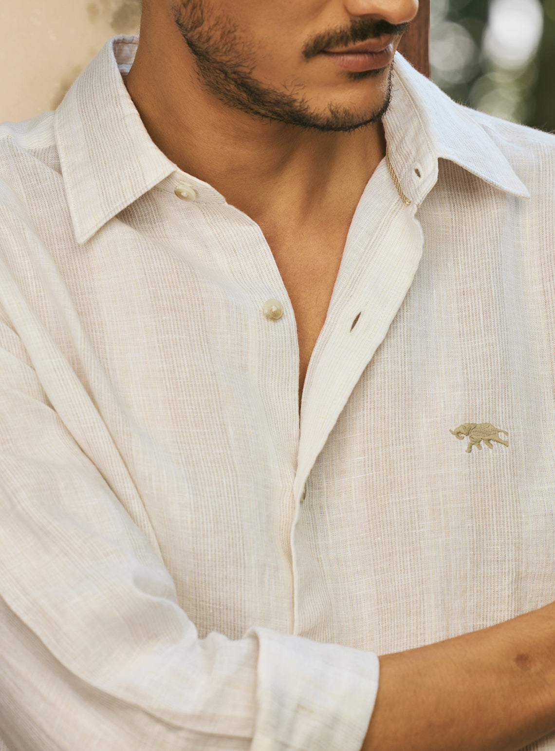 Safari Khaki Stripe Linen Shirt