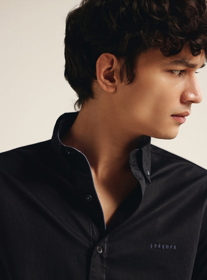 Jet Black Cotton Twill Shirt