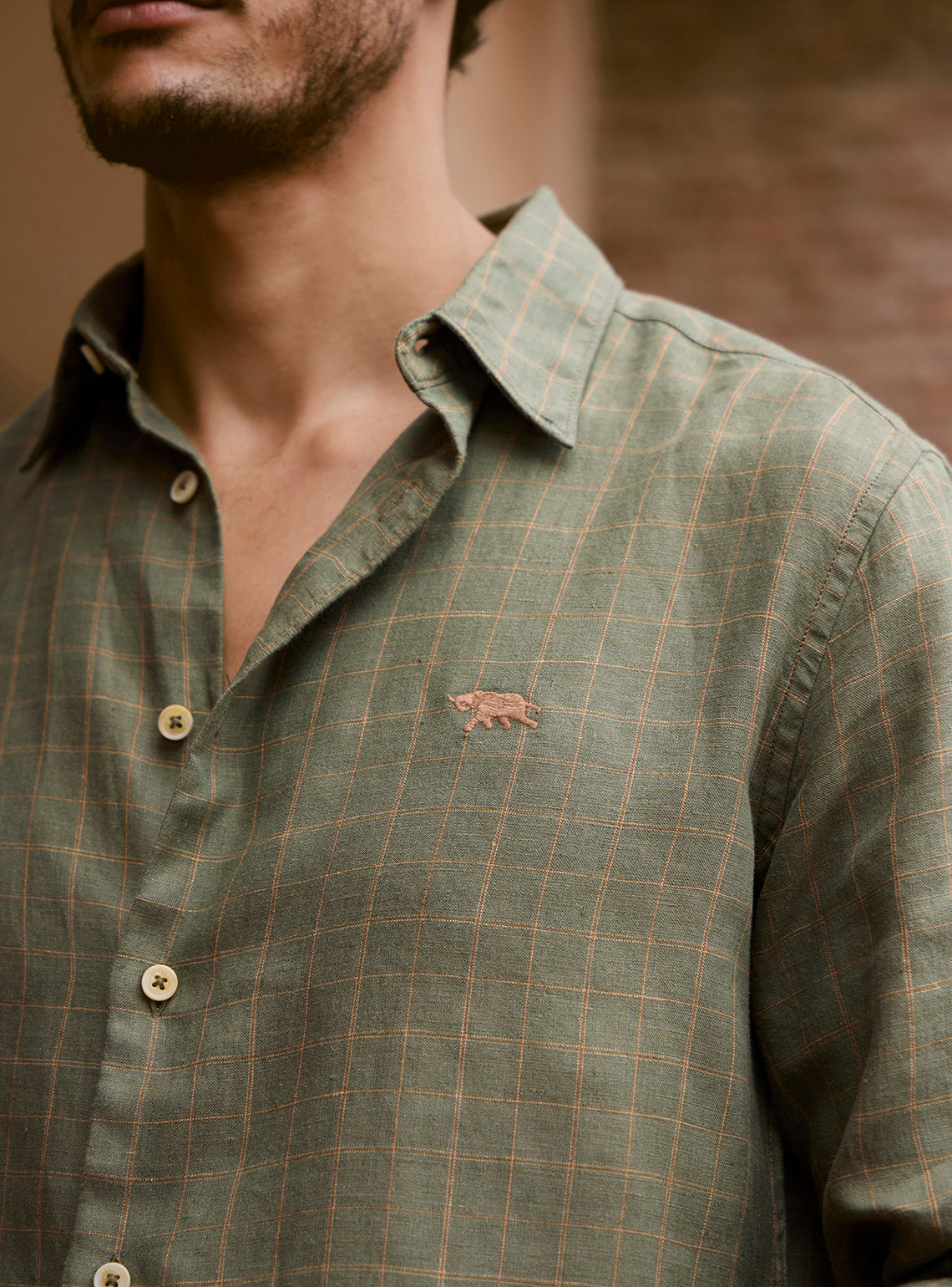 Gold Emerald Linen Check Shirt