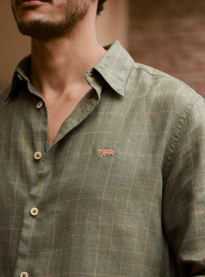 Gold Emerald Linen Check Shirt