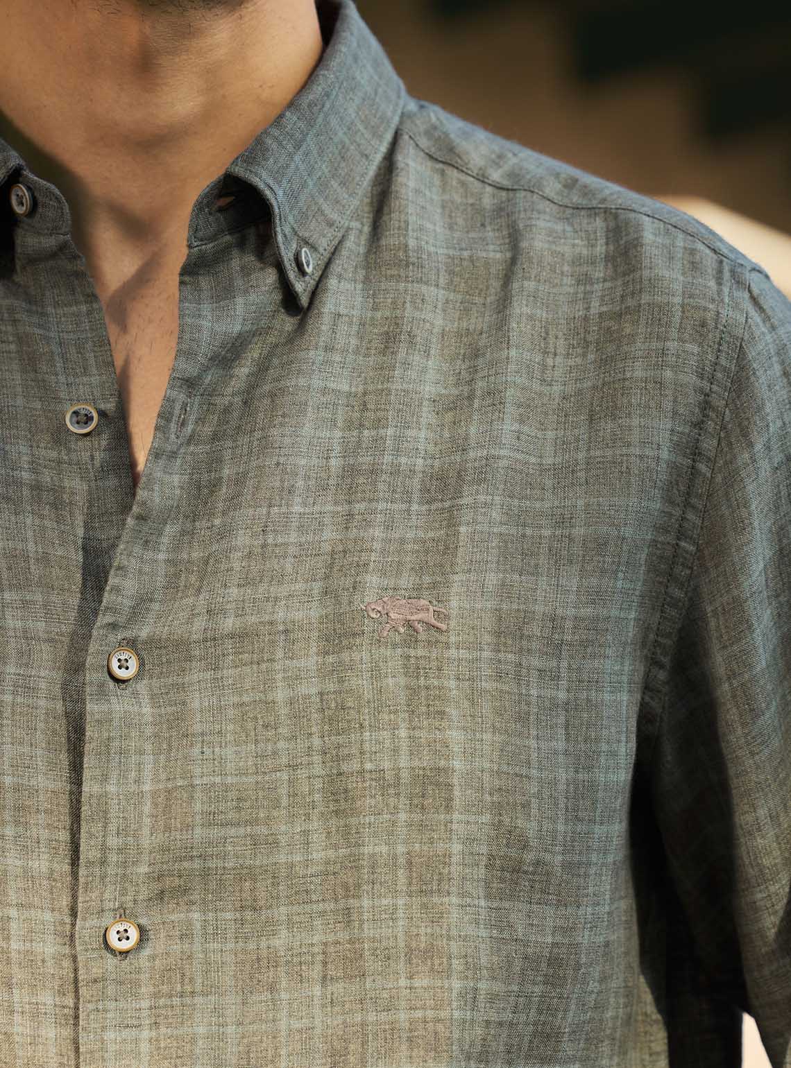 Fern Green Check Linen Shirt