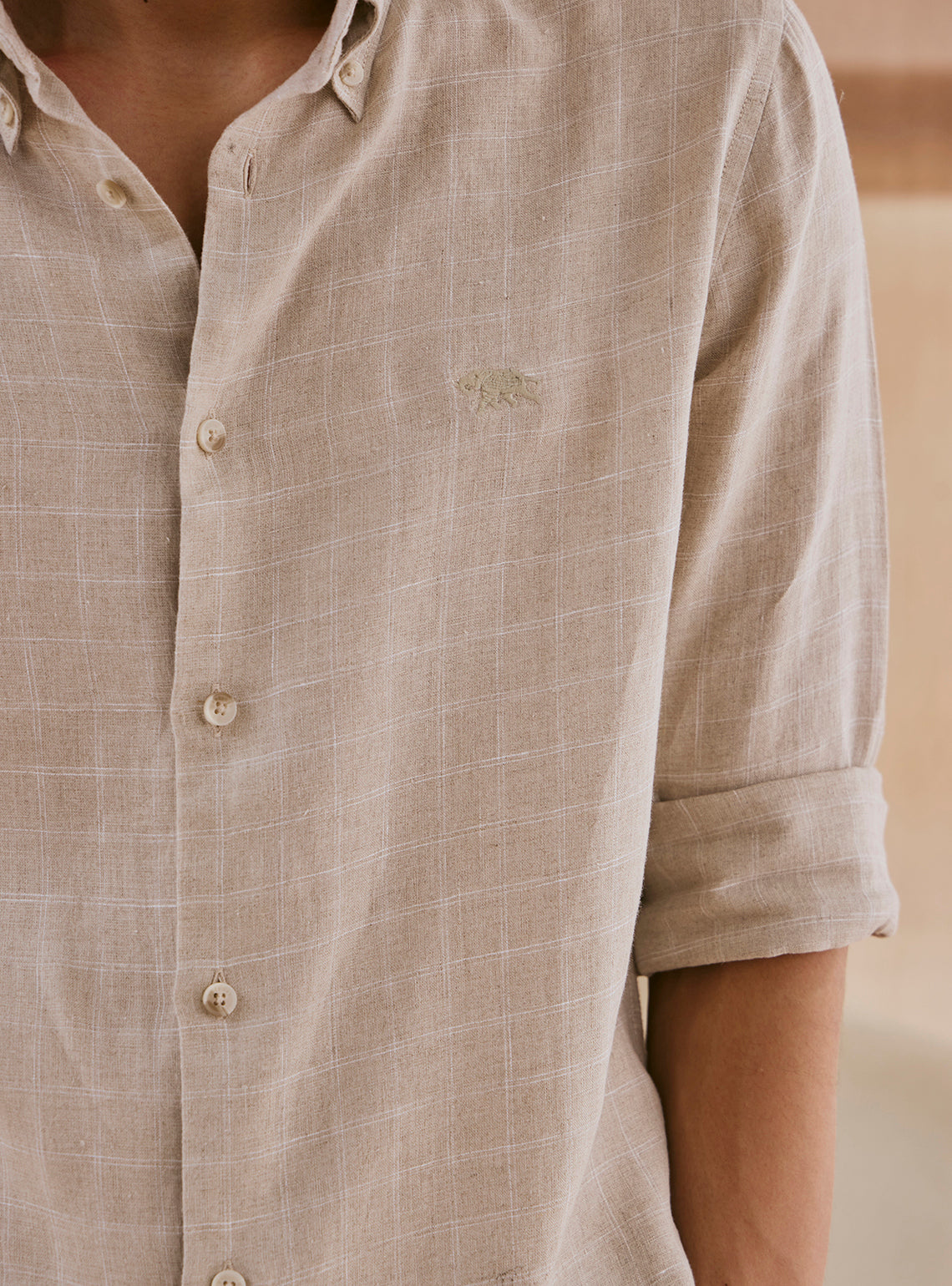 Frost Check Buy Khaki Frost Check Linen Shirt | Casual Khaki Check Shirt Neck for ...