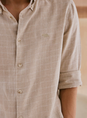 Khaki Frost Check Linen Shirt