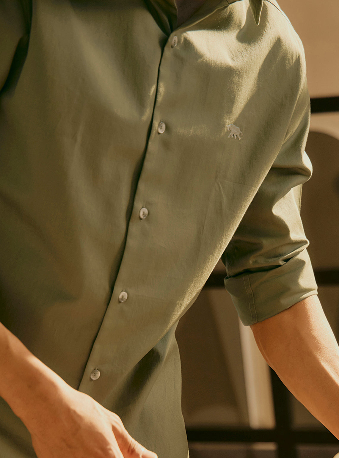 Herb Olive Cotton Twill Shirt