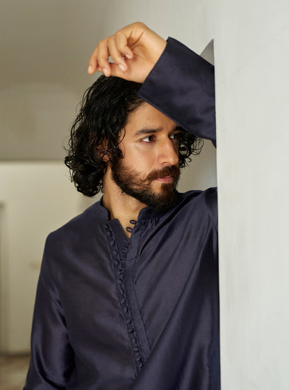 Neel Navy Cotton Silk Kurta