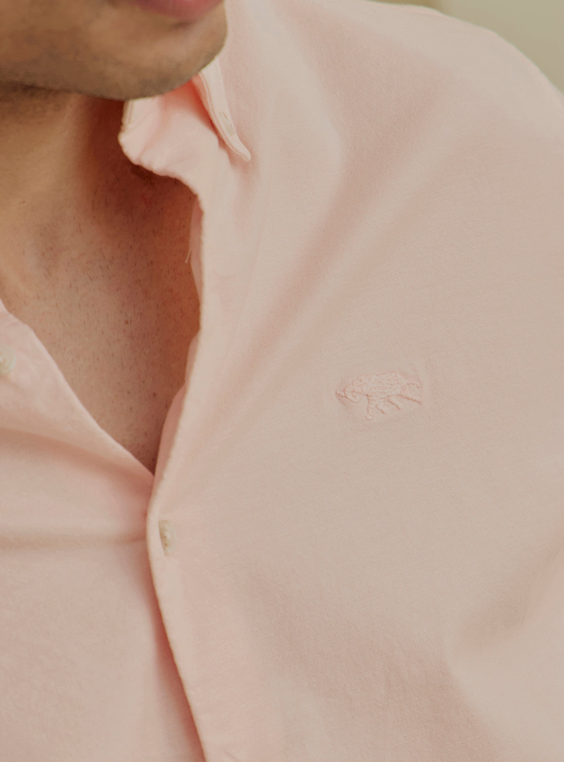 Peach Pink Cotton Stretch Oxford Shirt