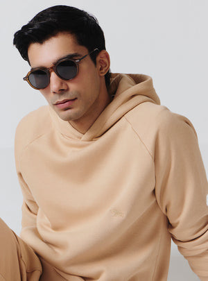 Almond Khaki Cotton Blend Hoodie