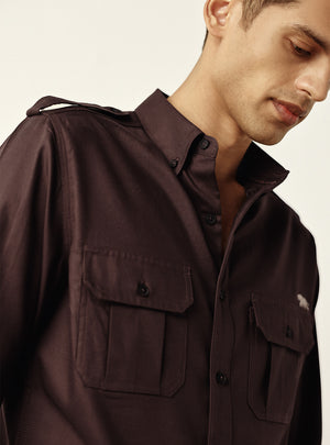 Earth Brown Cotton Twill Utility Shirt