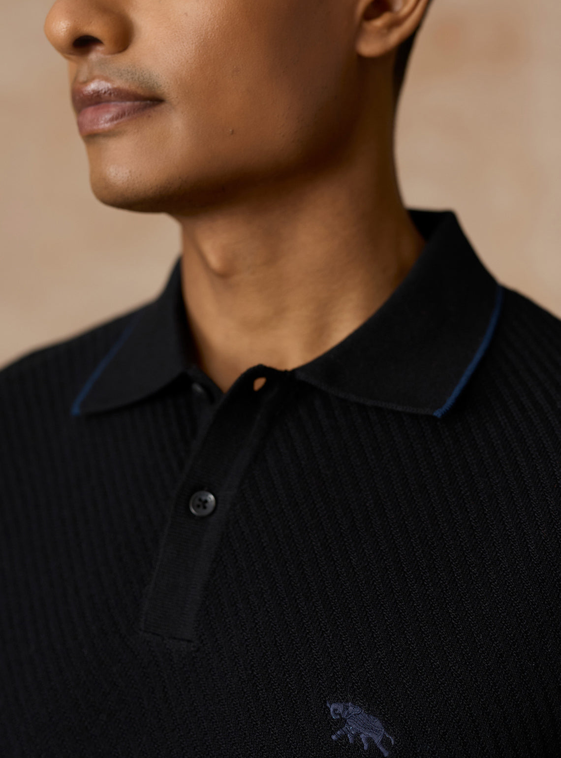 Charcoal Black Cotton Textured Polo