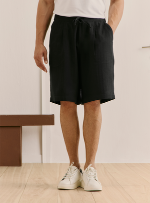 Midnight Black Cotton Straight Shorts
