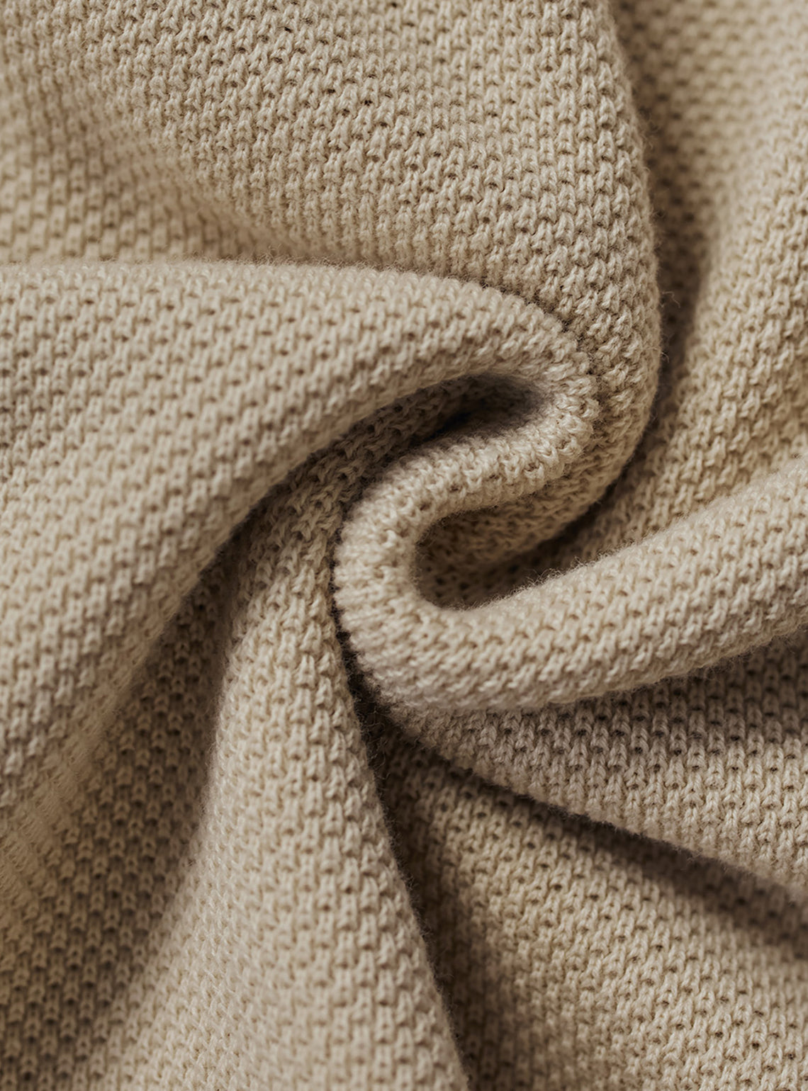 Chalky Off White Moss Knit Cotton Polo