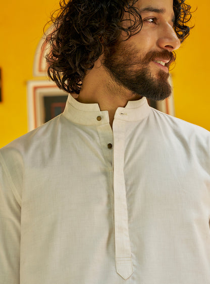 Mogra White Cotton Blend Melange Kurta