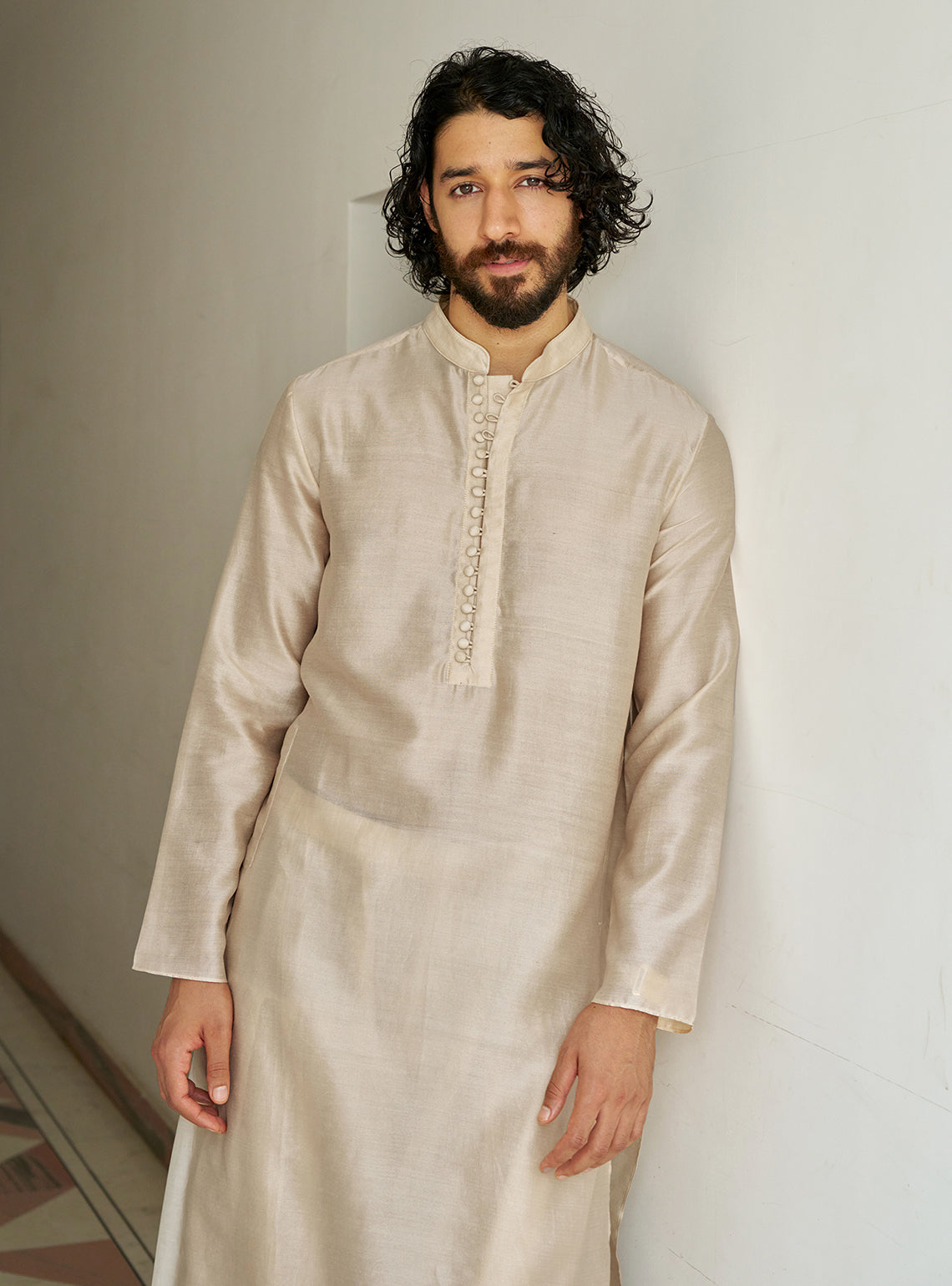 Manh Beige Cotton Silk Kurta