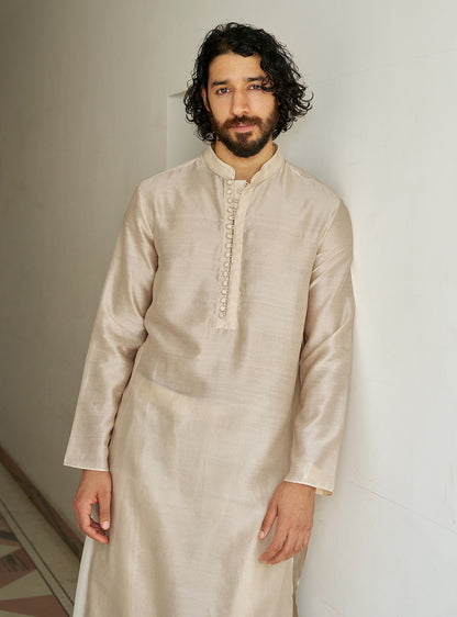 Manh Beige Cotton Silk Kurta