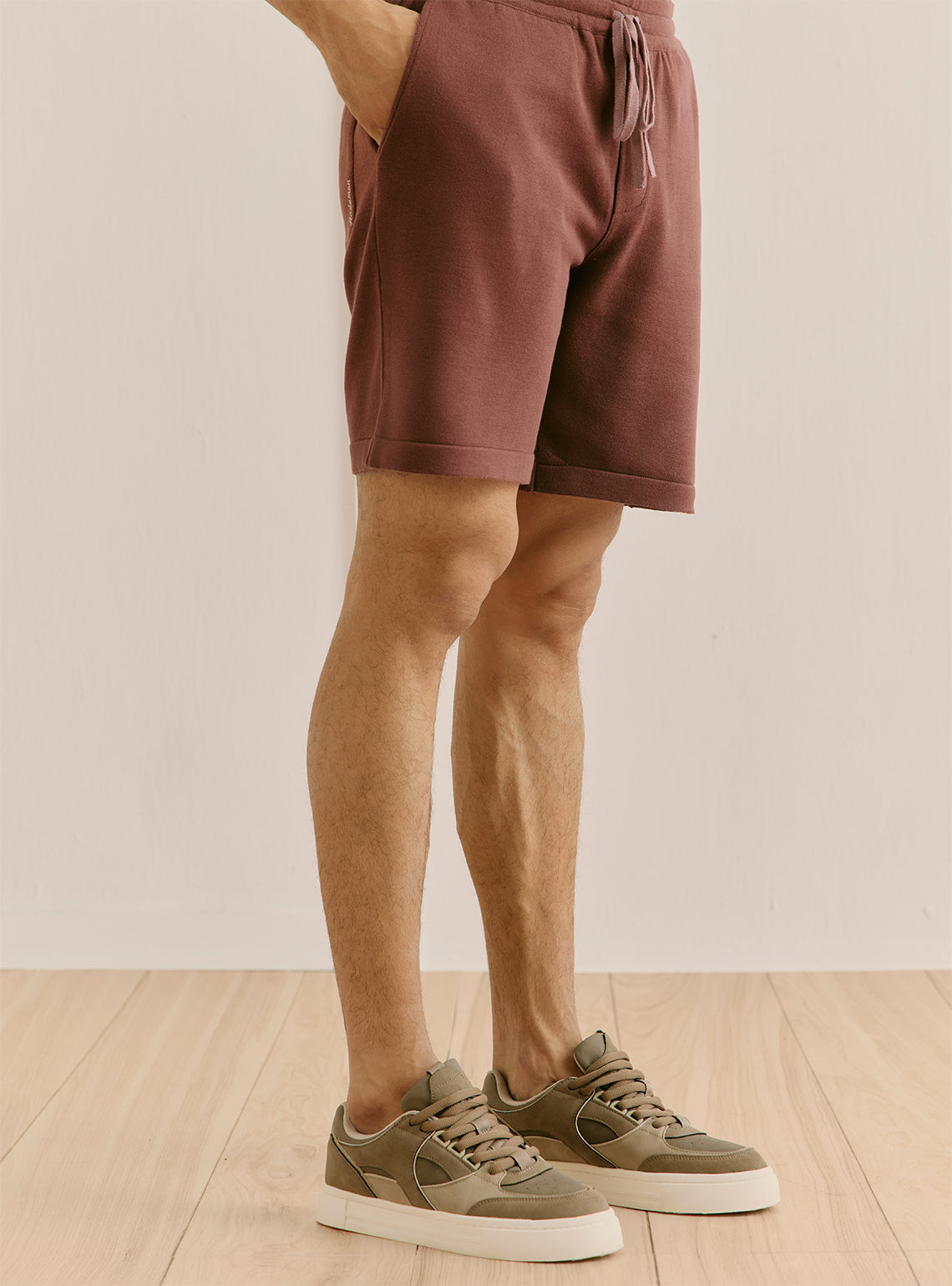 Luxe Burgundy Flat Knit Relaxed Shorts
