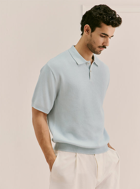 Tidal Bluue Cotton Structured Knit Polo