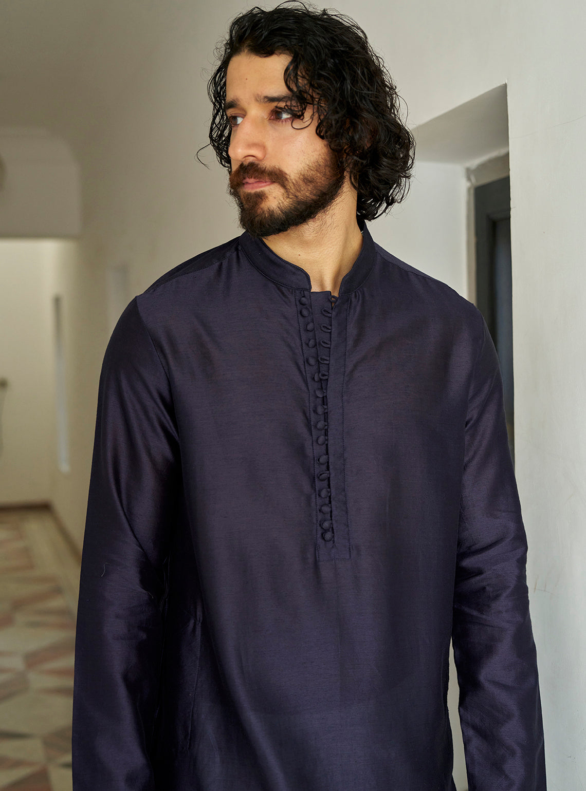 Neel Navy Cotton Silk Kurta