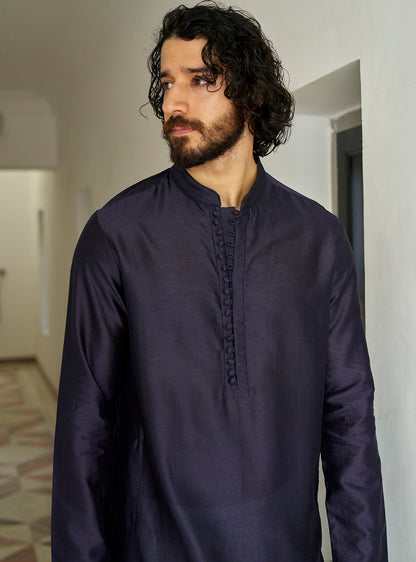 Neel Navy Cotton Silk Kurta