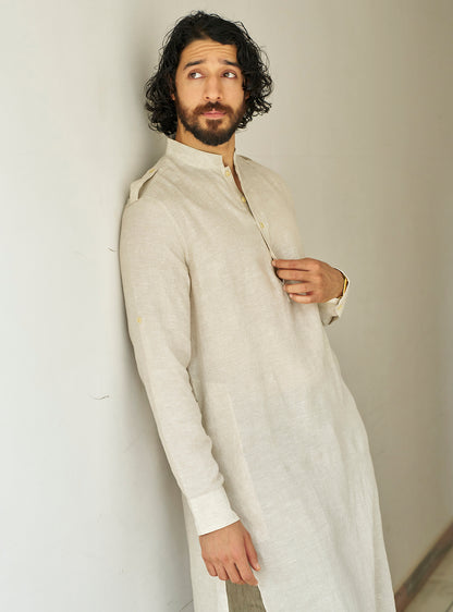 Kamal Khaki Linen Pathani Kurta
