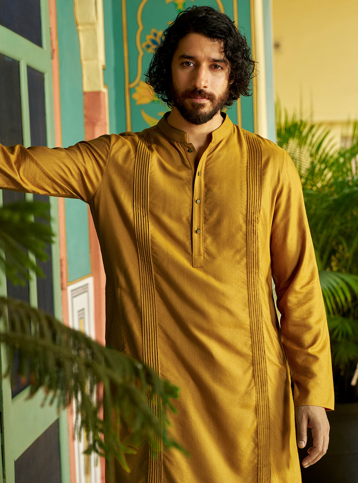Manjal Yellow Viscose Silk Kurta