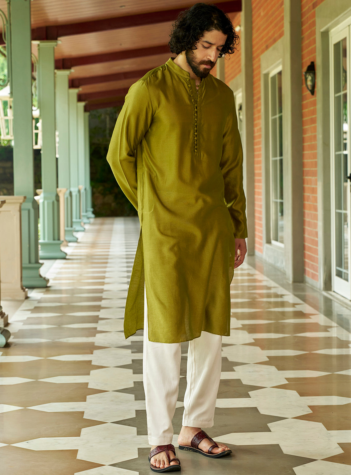 Vir Green Cotton Silk Kurta