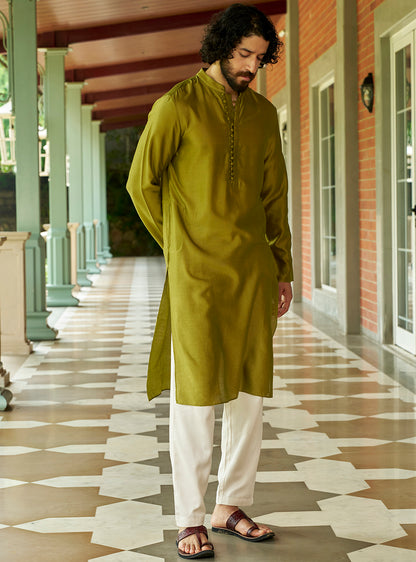 Vir Green Cotton Silk Kurta