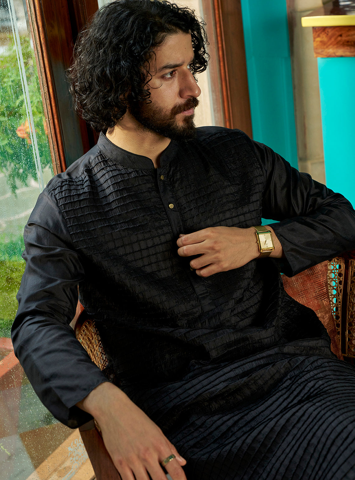 Kaal Black Bangalore Silk Kurta