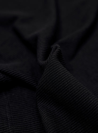 Bunker Black Cotton Blend Waffle Knit Polo