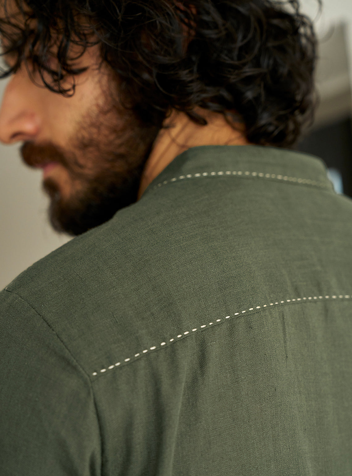 Nivaar Olive Linen Kurta