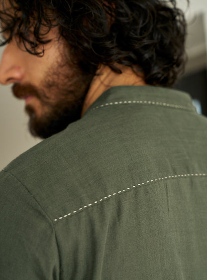 Nivaar Olive Linen Kurta