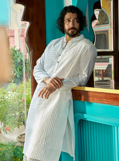 Baadal White Bangalore Silk Kurta